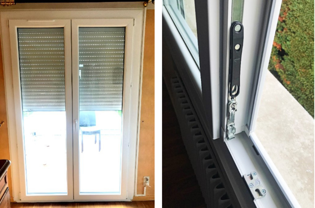 Cette image présente des volets roulants installés sur une porte-fenêtre et une fenêtre en PVC. Ces volets roulants offrent une combinaison parfaite de praticité, de sécurité et d'isolation thermique. Adaptés à la fois à la porte-fenêtre et à la fenêtre en PVC, ils permettent de contrôler facilement la luminosité et d'assurer l'intimité à l'intérieur de la maison. Leur conception en PVC garantit une grande résistance aux intempéries et une faible maintenance, assurant ainsi une solution durable pour votre maison.